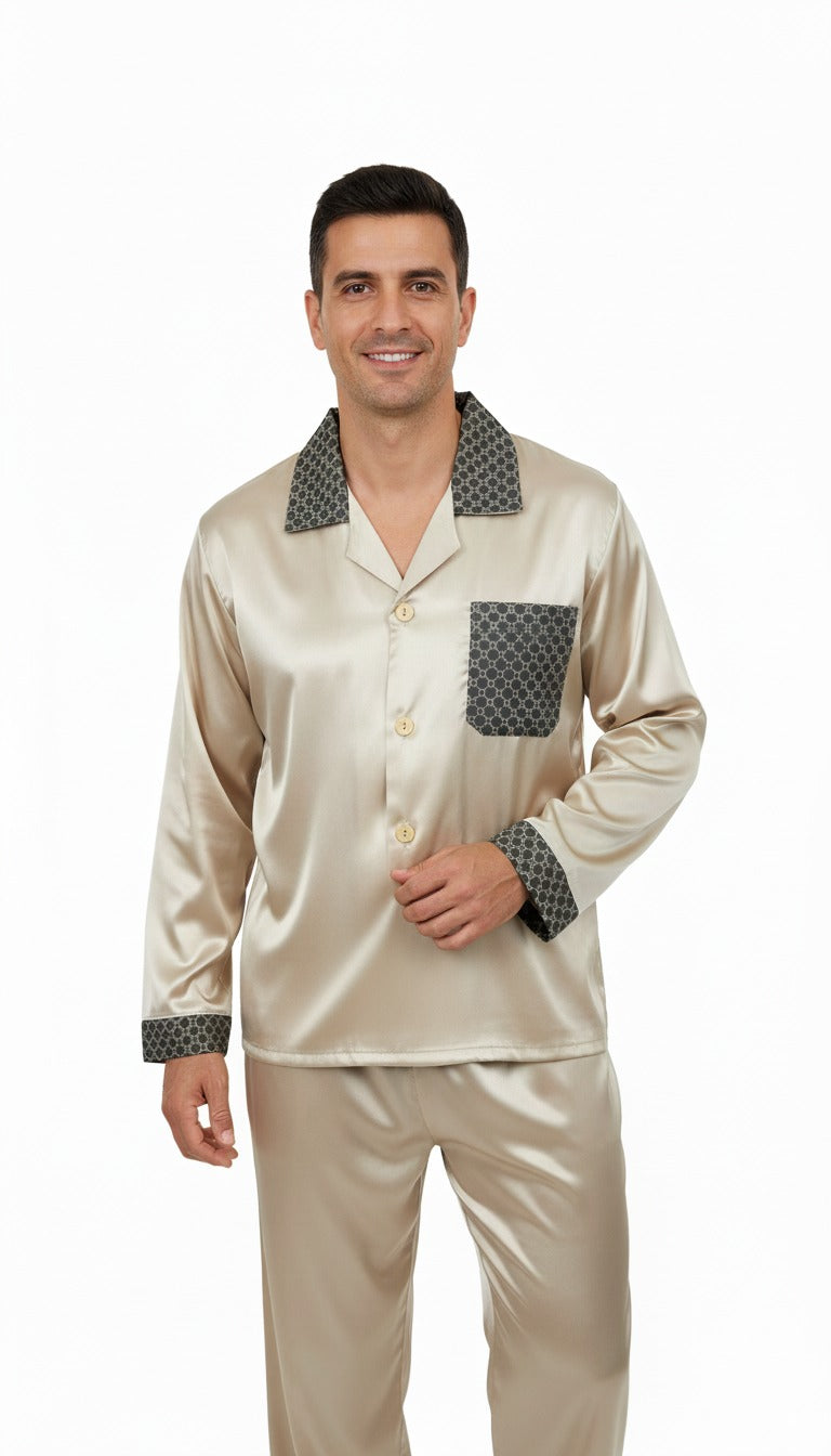 Oppland Erkek Pijama Takımı Saten Kumaş Klasik Model Cepli Rahat Tam Kalıp OPEPT26PIEROMOD92