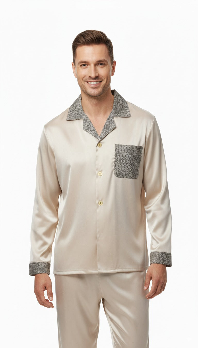 Oppland Erkek Pijama Takımı Saten Kumaş Klasik Model Cepli Rahat Tam Kalıp OPEPT26PIEROMOD90