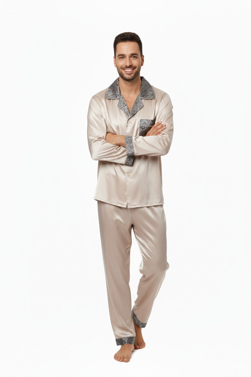 Oppland Erkek Pijama Takımı Saten Kumaş Klasik Model Cepli Rahat Tam Kalıp OPEPT26PIEROMOD91