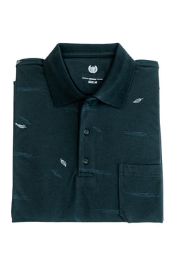 Erkek Siyah Polo Yaka T-shirt Cepli Kısa Kollu Kalem Tüyü Desenli Rahat Kesim Premium Pamuklu Kumaş