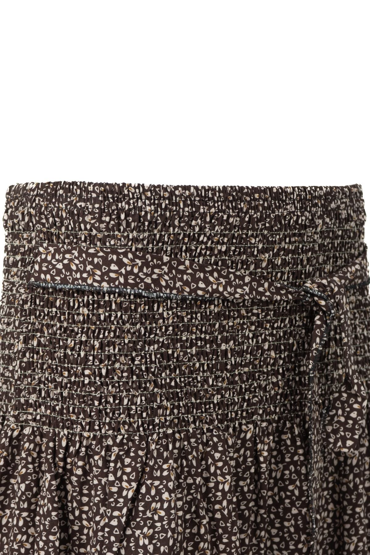 Kadın Etek Dokuma Viskon Kumaş Beli Lastikli Sümbül Çiçeği Desenli Rahat Kesim Tam Kalıp