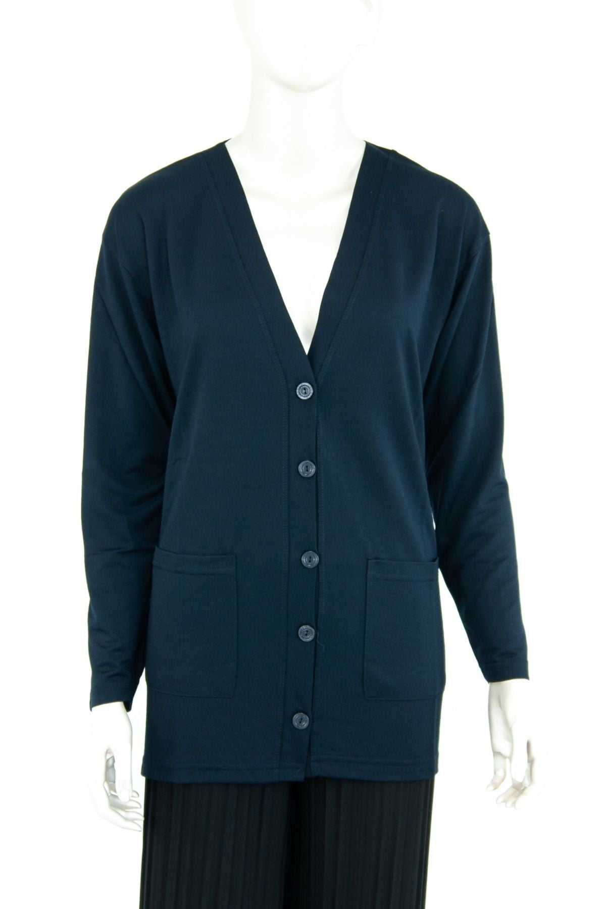 Kadın Düz Renk Rahat Kesim Uzun Kol Cepli Büyük Beden Likrasız Glorya Penye Kumaş Anne Hırka