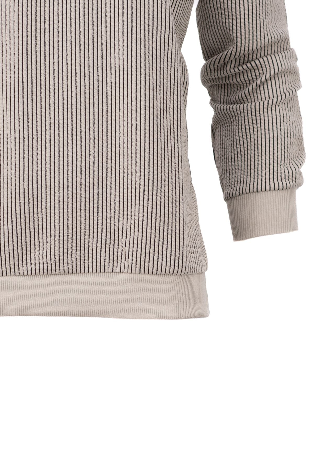 Erkek Mevsimlik Doğal Pamuklu Sweatshirt Bisiklet Yaka Çizgili Rahat Kesim Tam Kalıp