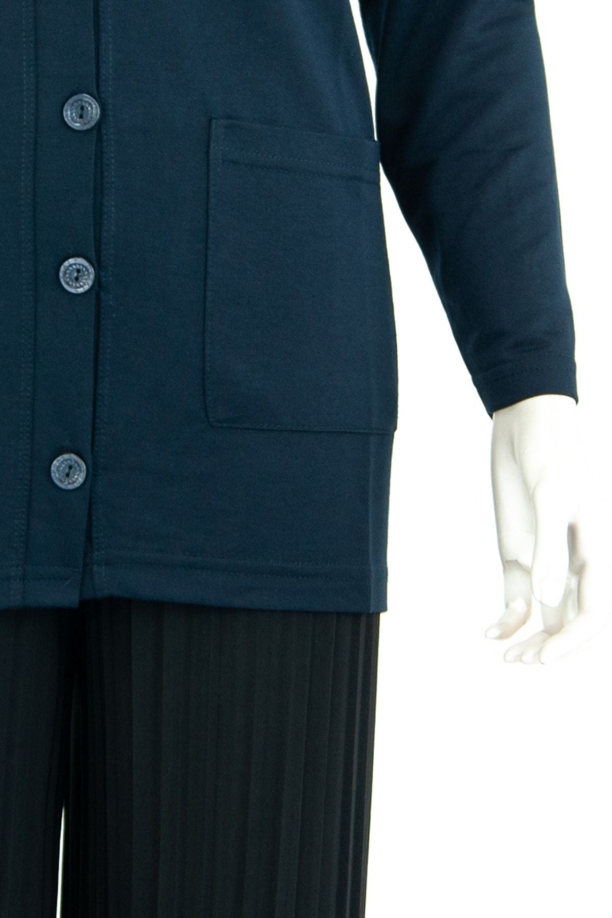 Kadın Düz Renk Rahat Kesim Uzun Kol Cepli Büyük Beden Likrasız Glorya Penye Kumaş Anne Hırka