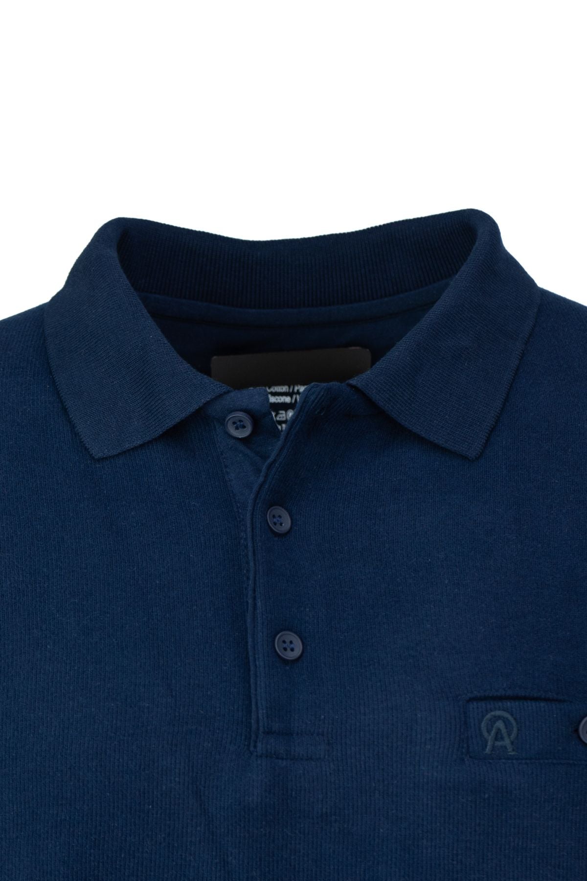 Erkek Kışlık Düğmeli Polo Yaka Düz Renk Armalı Fileto Cepli Uzun Kollu Pamuklu Dokuma Kazak