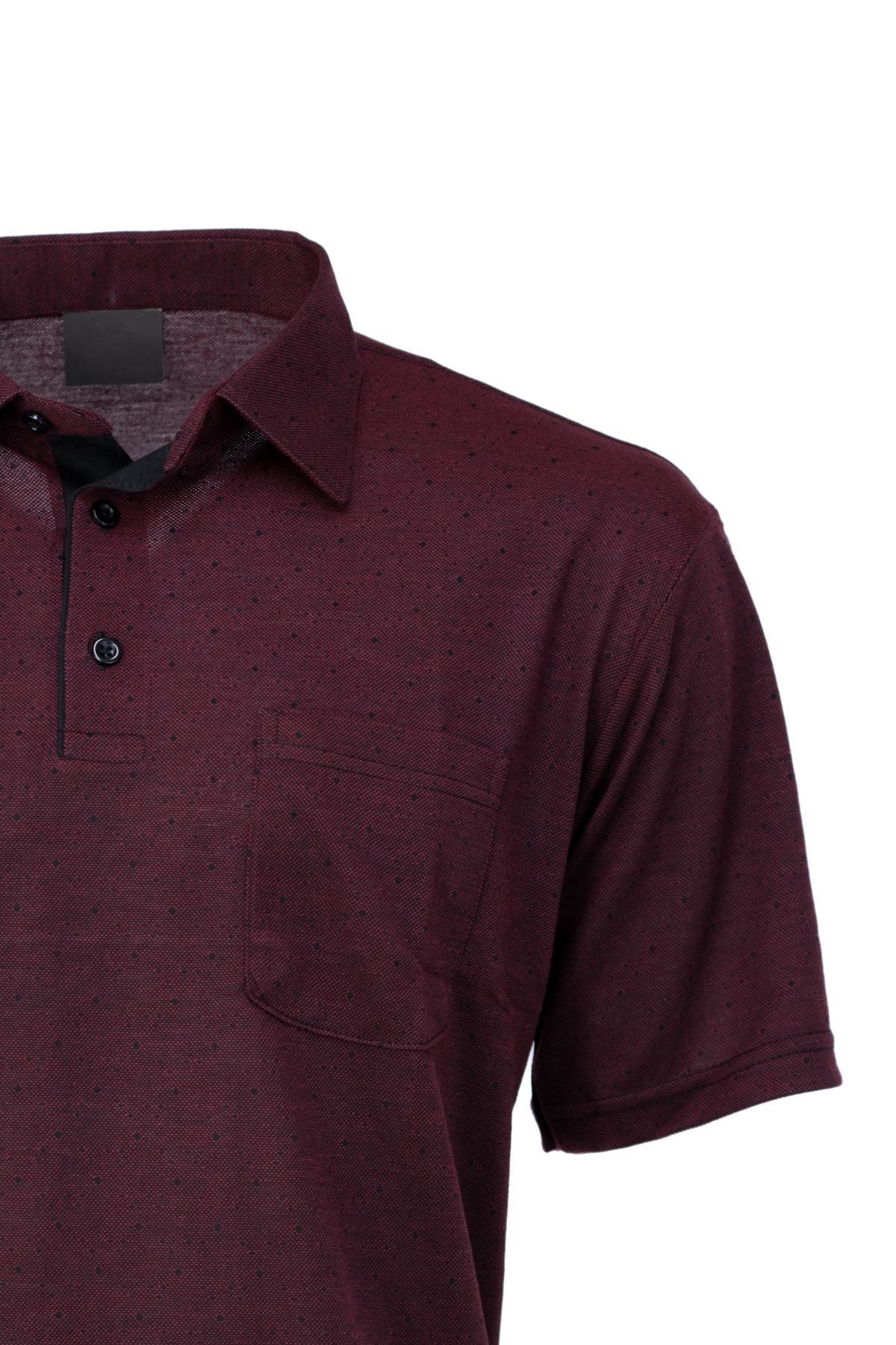 Erkek Pamuklu Kumaş T-Shirt Düğmeli Gömlek Yaka Cepli Kısa Kollu Şık Nokta Desenli Tam Kalıp