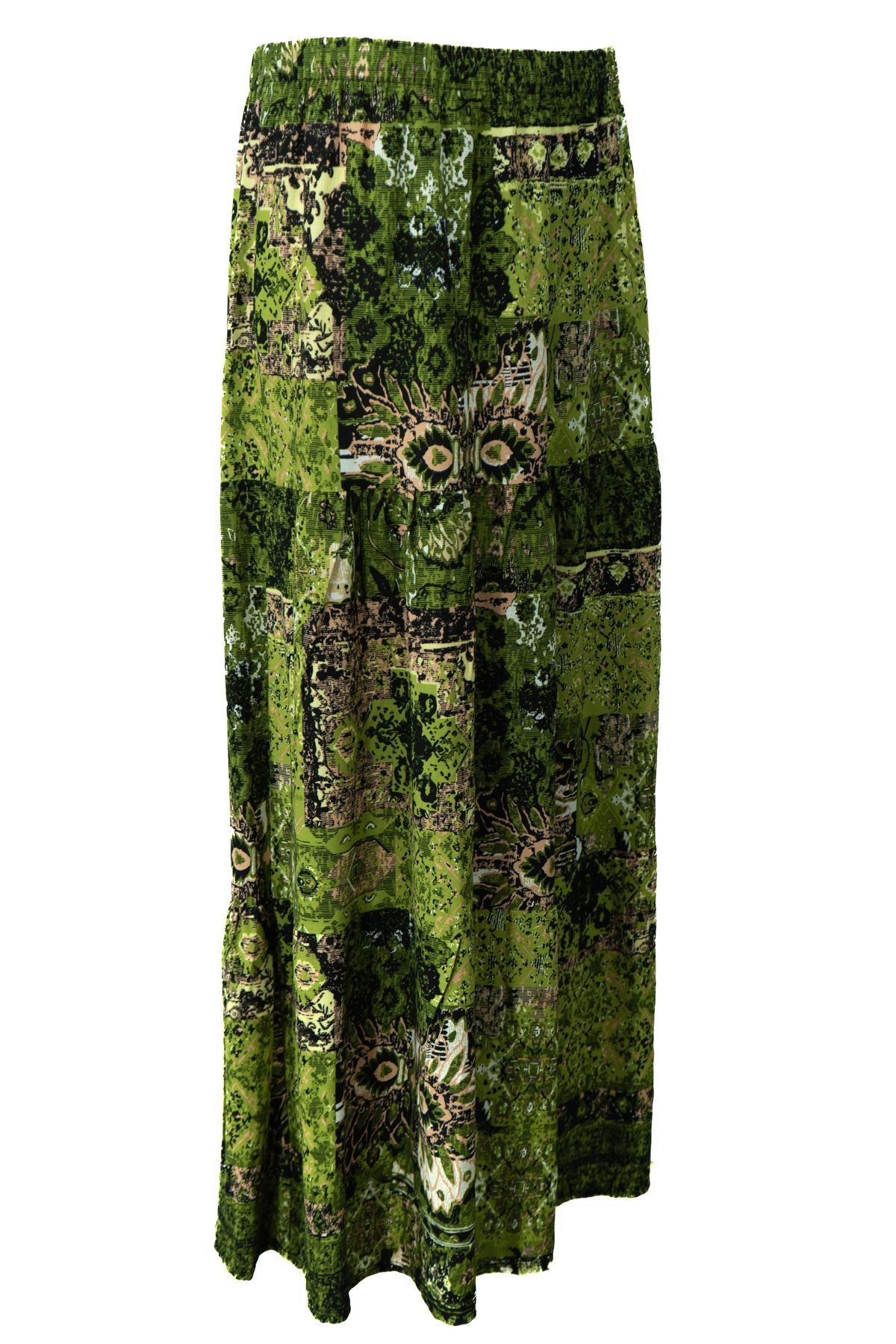 Kadın Dokuma Viskon Kumaş Parçalı Anne Etek Sümbül Çiçeği Desenli Beli Lastikli Rahat Kesim