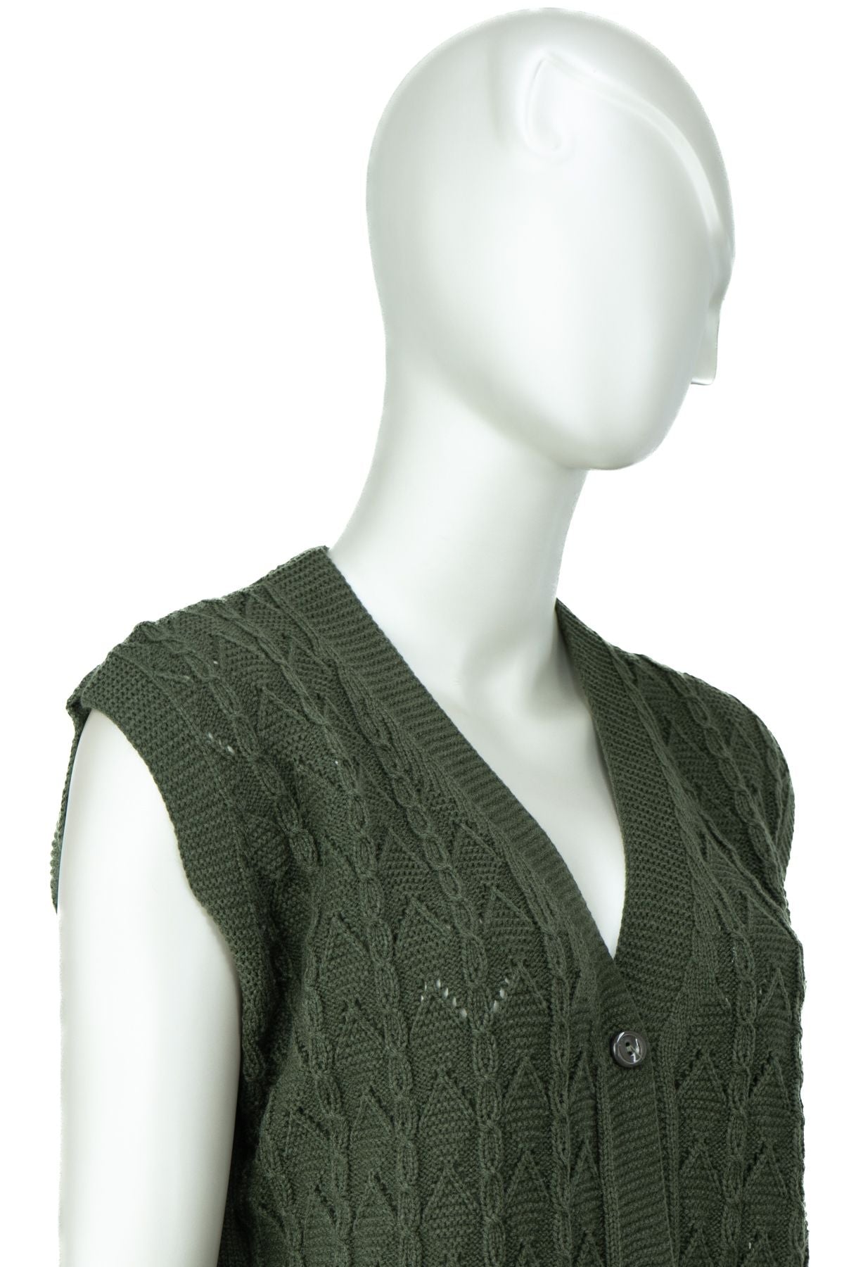 Kadın Kışlık Pamuklu Triko Örme Anne Yelek Bahar Model Önden Düğmeli Çift Cepli Rahat Kesim