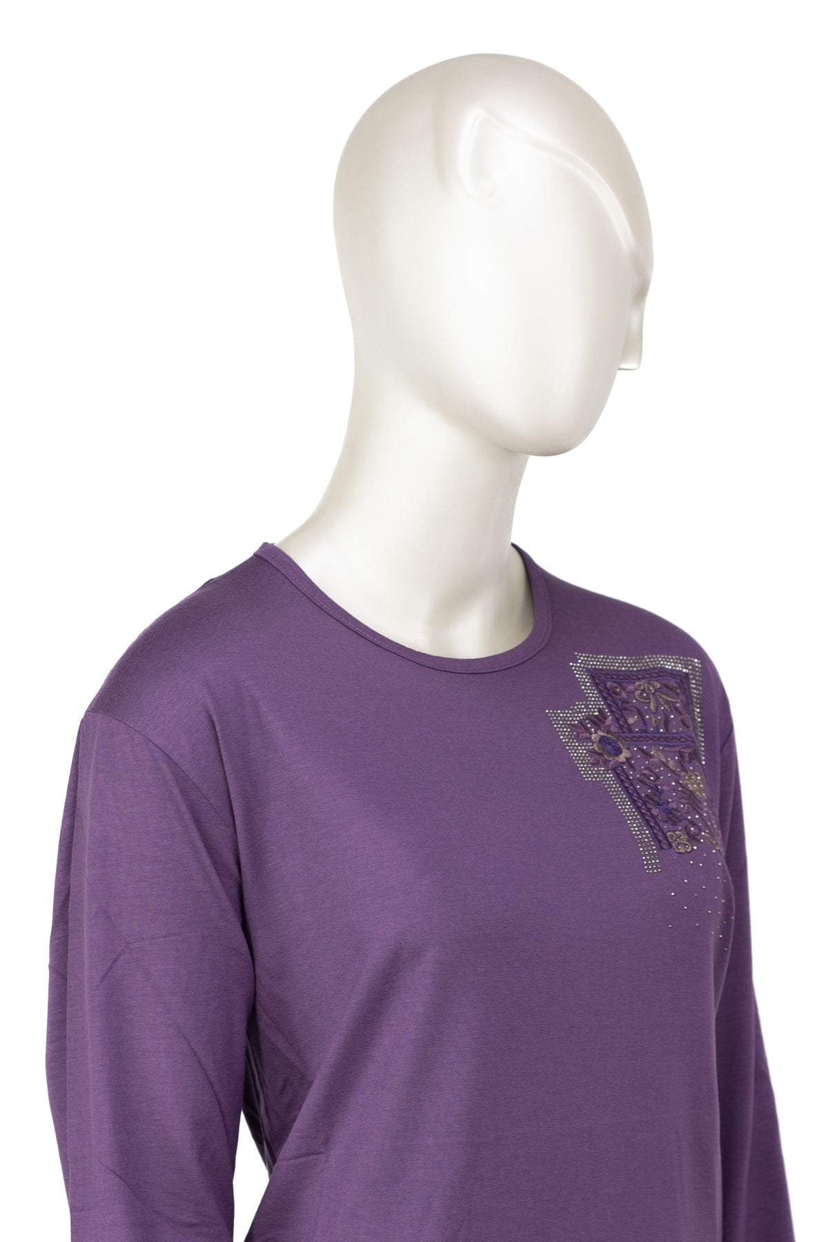 Kadın Turlu Viskon Penye Kumaş Anne Bluz inci Çiçek Taşlı ve Nakışlı Likralı Tam Kalıp