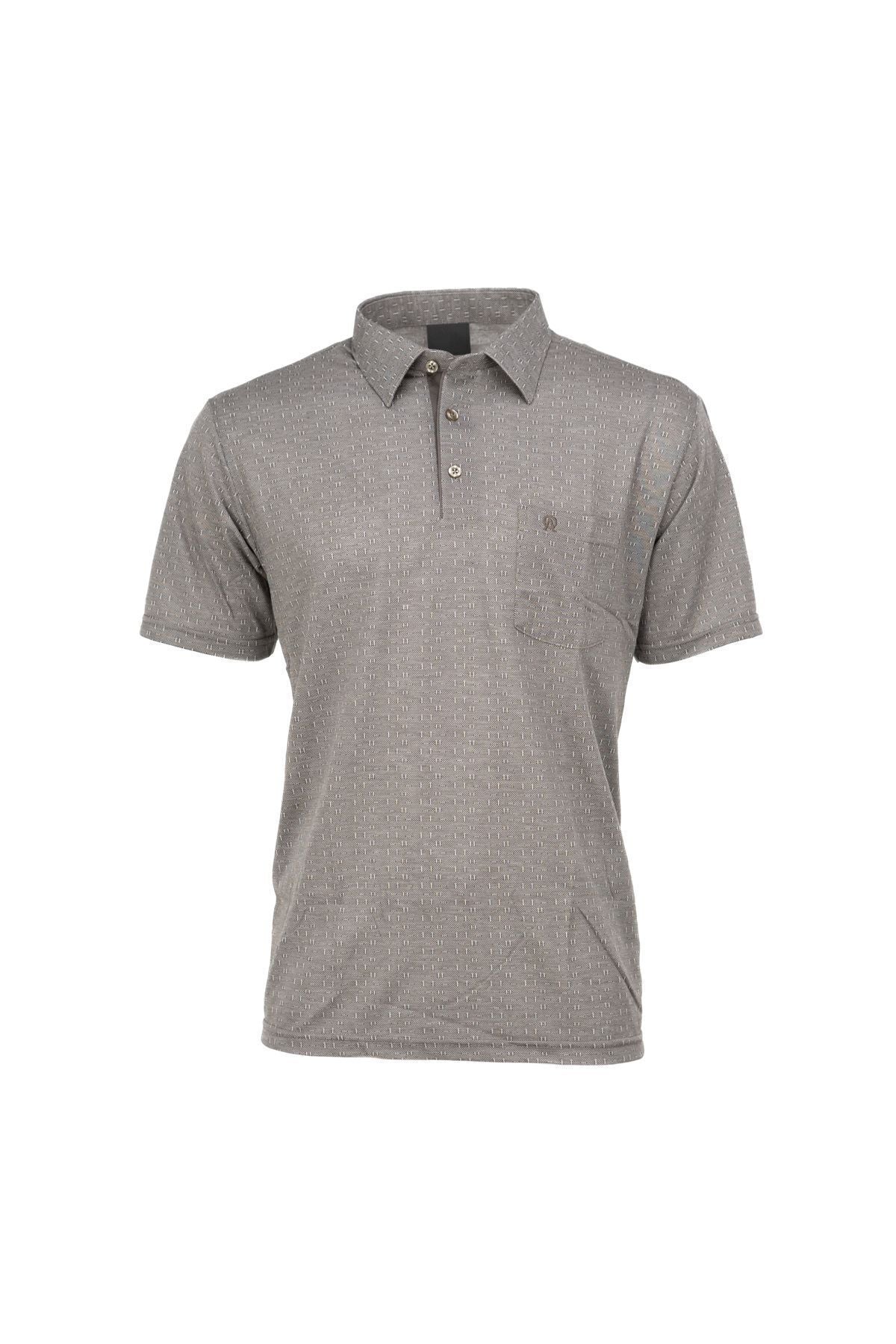 Erkek Pamuklu Kumaş T-Shirt Düğmeli Gömlek Yaka Cepli Kısa Kol Desenli Rahat Kesim Tam Kalıp