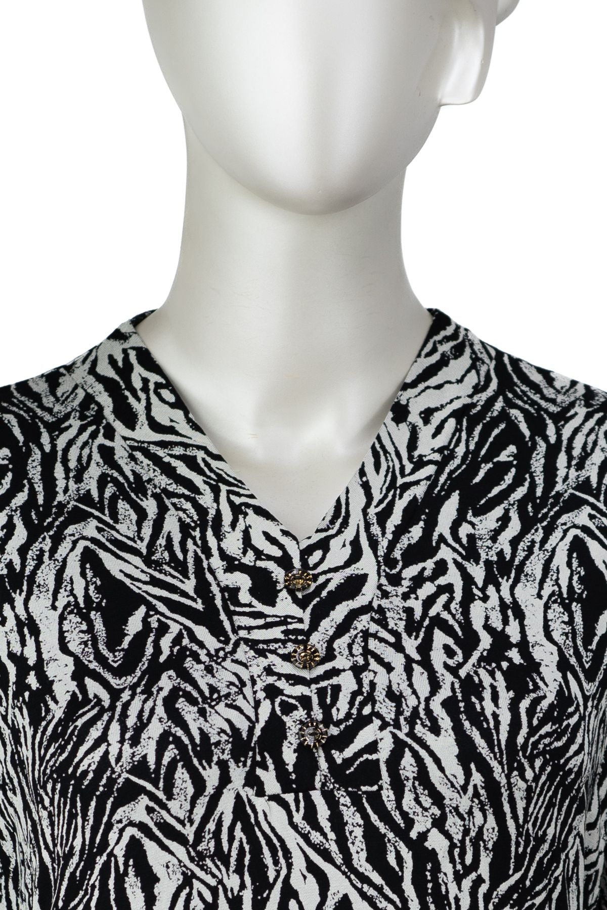 Kadın Viskon Kumaş Klasik Boydan Anne Elbise Manolya Desenli Uzun Kollu V Yaka Tam Kalıp