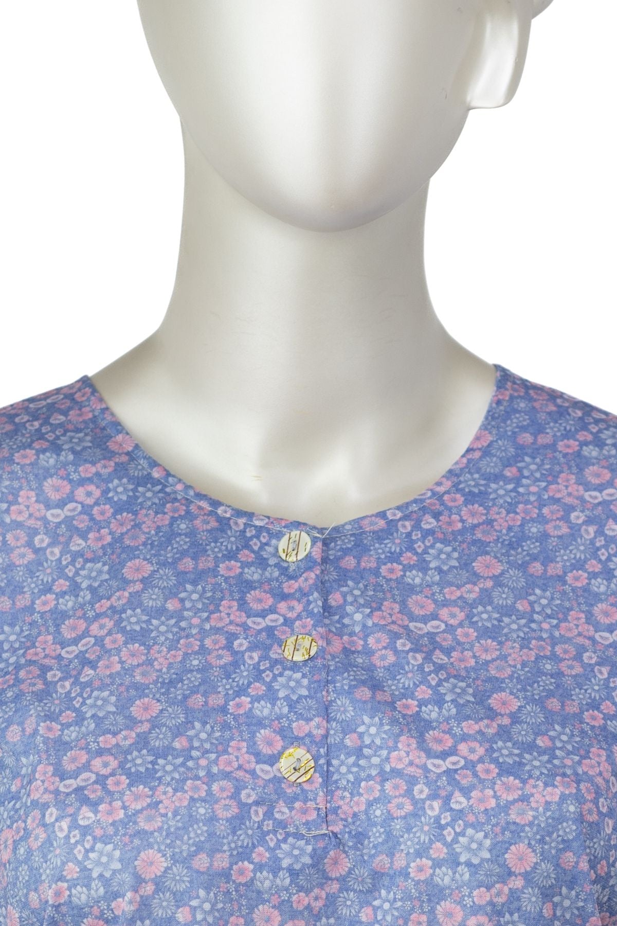 Kadın Kağıt Baskı Klasik Anne Bluz Pamuk Kumaş Fulya Desenli Üç Düğmeli Rahat Tam Kalıp