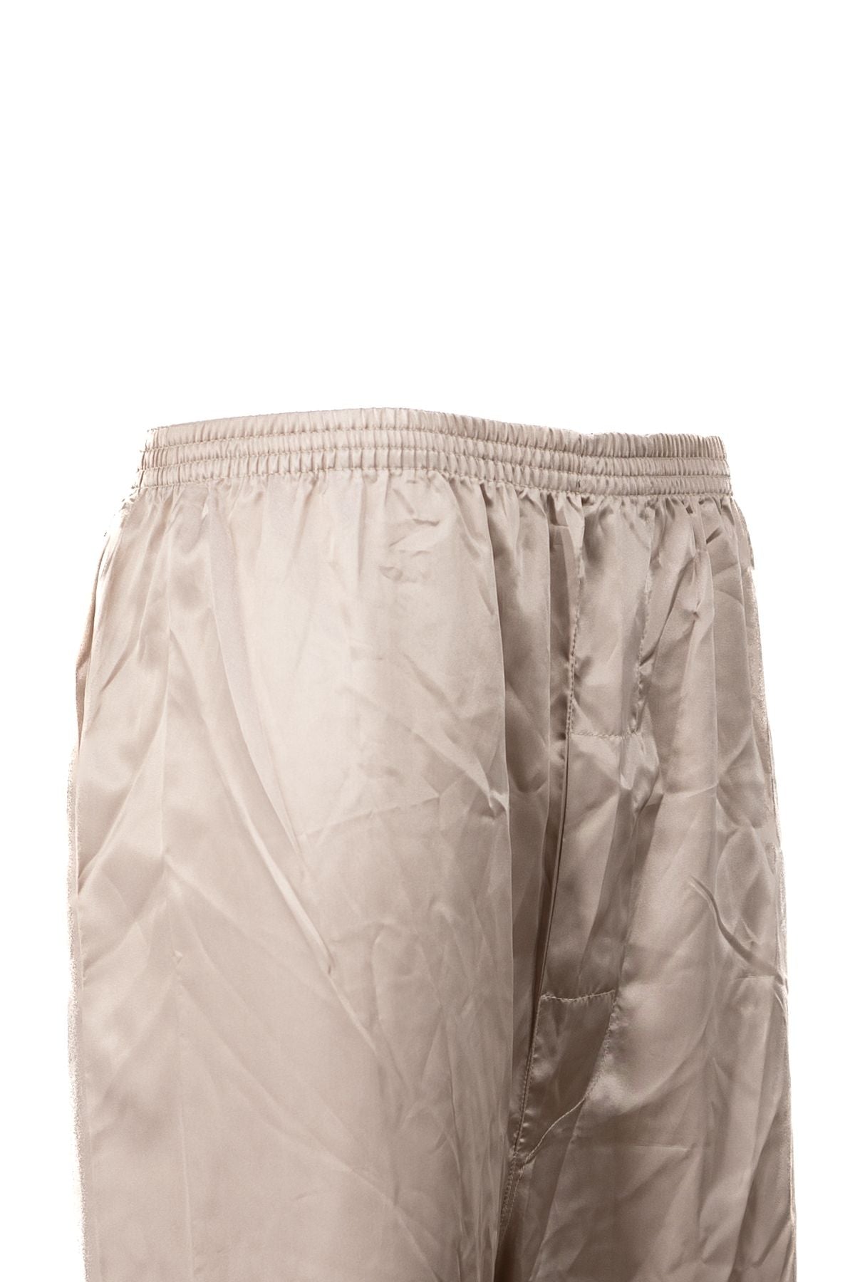 Erkek Saten Kumaş Pijama Pantolon Düz Renk Beli Lastikli Cepsiz Geniş Paça Rahat Kesim