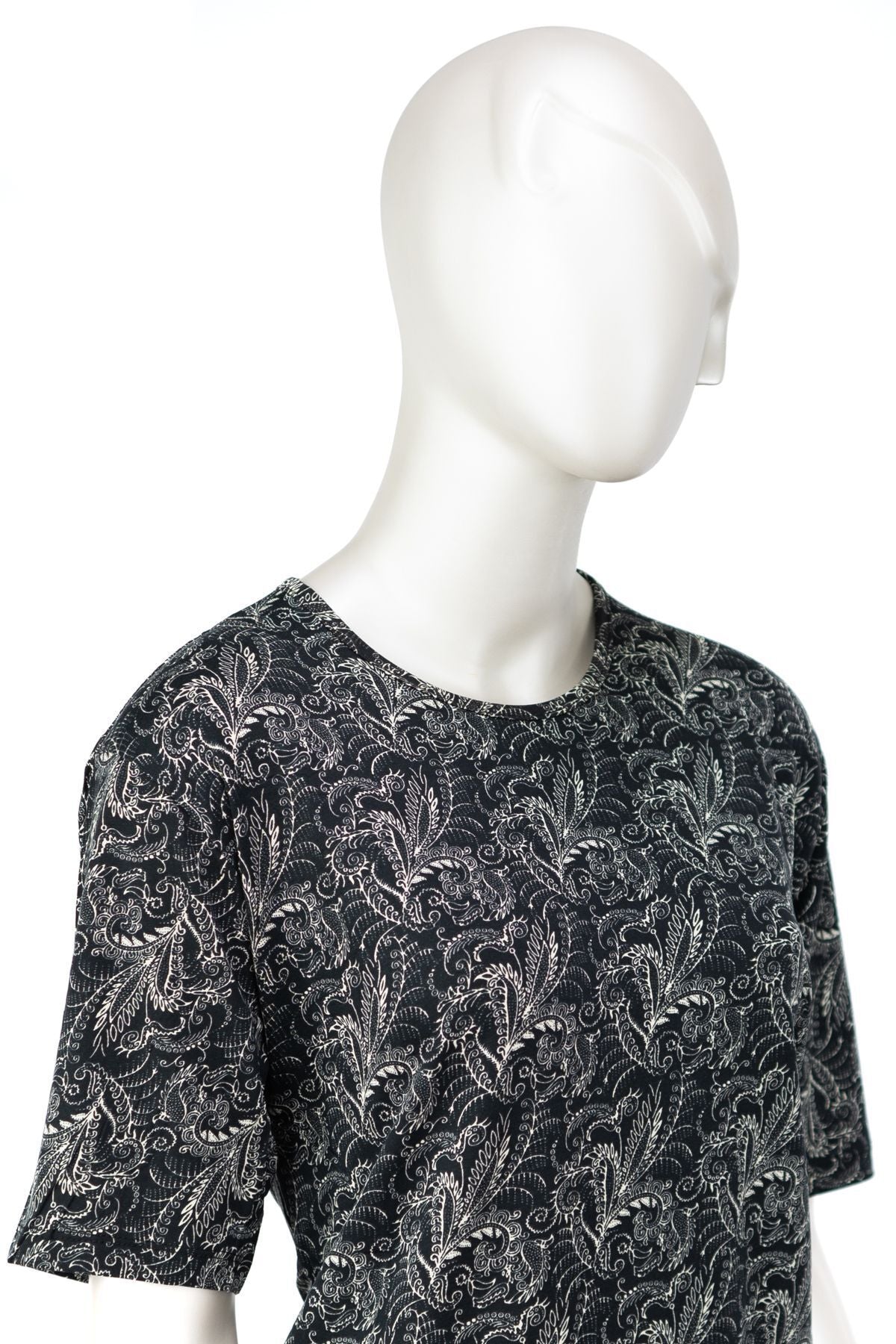 Kadın Turlu Viskon Penye Kumaş Kısa Kollu Anne Bluz Palmiye Desenli Likralı Tam Kalıp