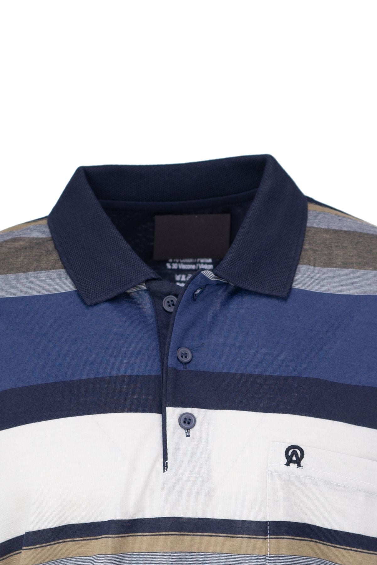 Erkek Pamuklu Kumaş T-Shirt Polo Yaka Cepli Kısa Kollu Klasik Ringerli Desenli Tam Kalıp