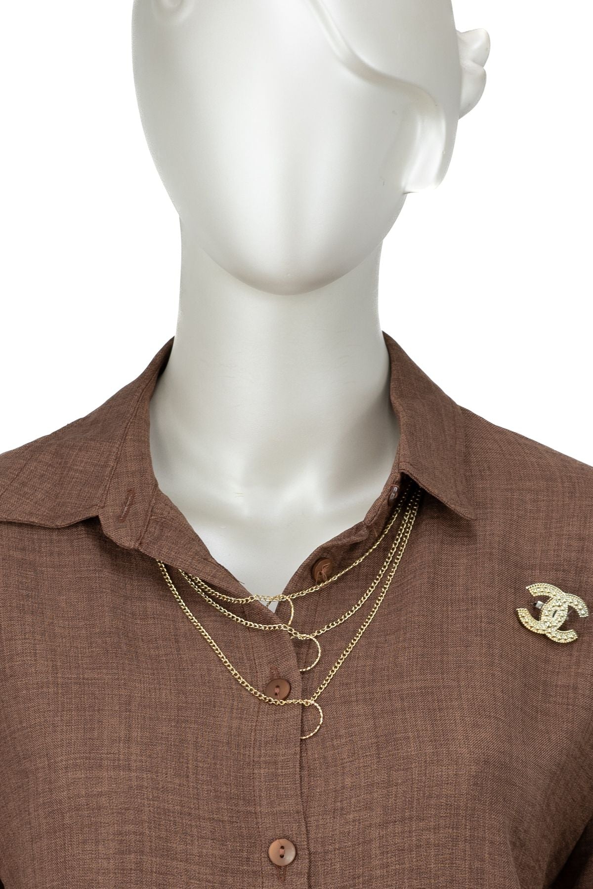 Kadın ikili Piliseli Keten Takım Yakası Kolyeli Önü Düğmeli Gömlek Yaka Şık Modelli TamKalıp