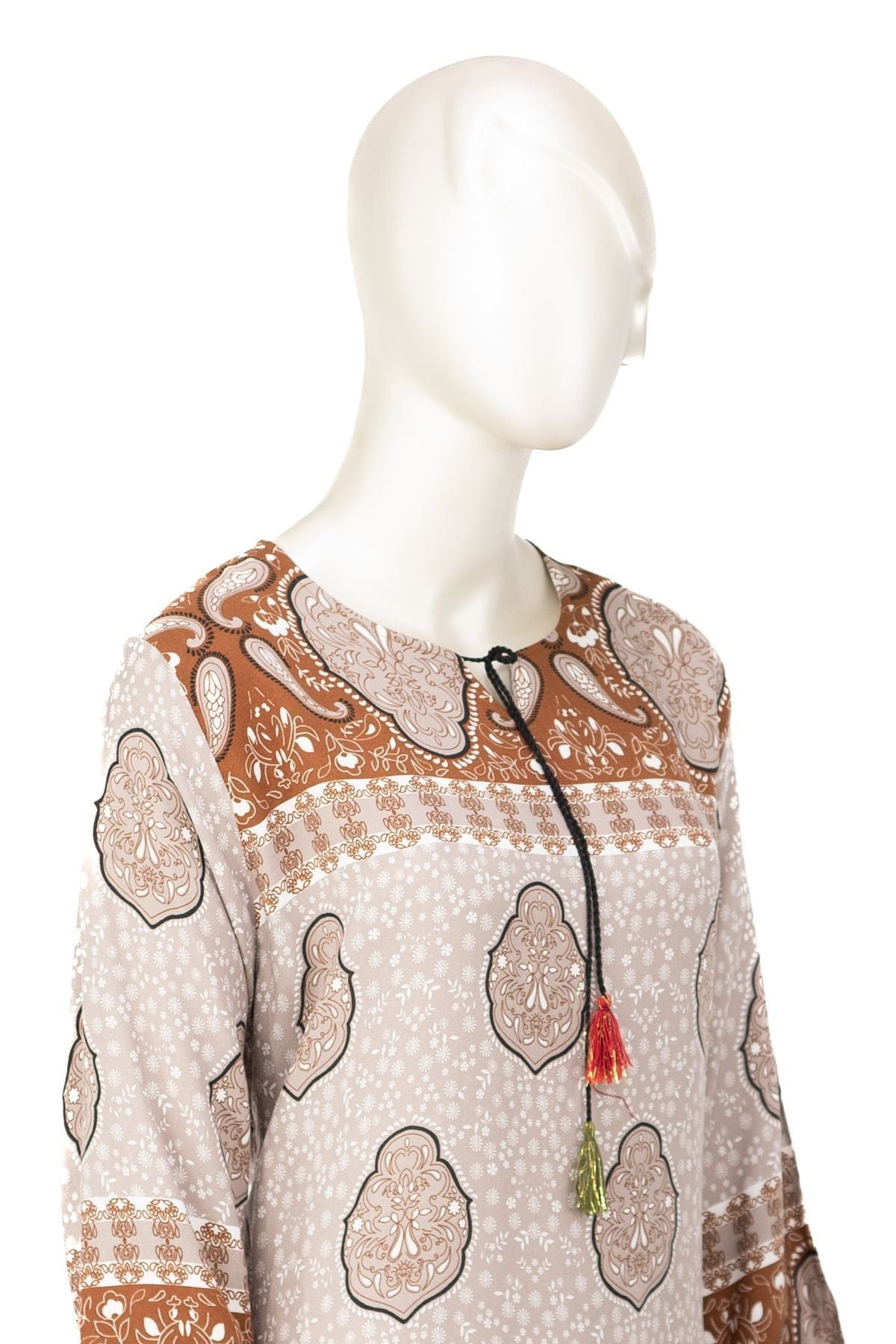 Kadın Mevsimlik Dokuma Viskon Kumaş Klasik Boydan Anne Elbise Sanat Desen Rahat Tam Kalıp