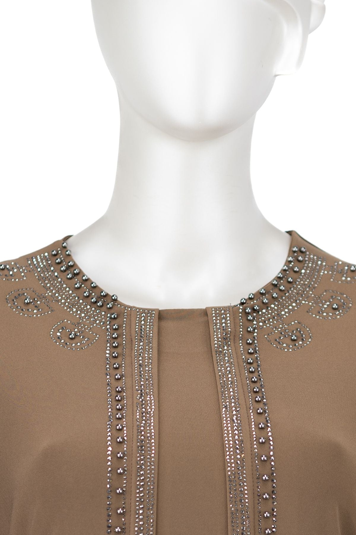 Kadın Sandy Kumaş Anne Bluz inci Taşlı Boncuklu Yuvarlak Yaka Likralı Rahat Kesim Tam Kalıp