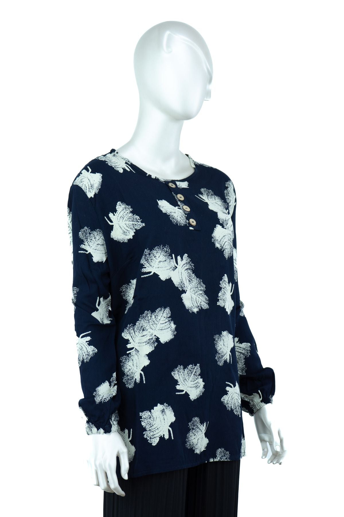 Kadın Anne Bluz Çınar Yaprağı Desenli Rahat Kesim Büyük Beden Likrasız Viskon Kumaş