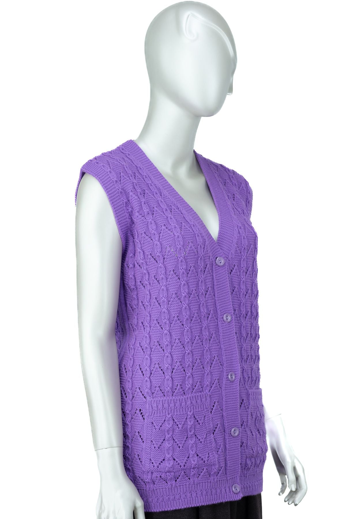 Kadın Kışlık Pamuklu Triko Örme Anne Yelek Bahar Model Önden Düğmeli Çift Cepli Rahat Kesim