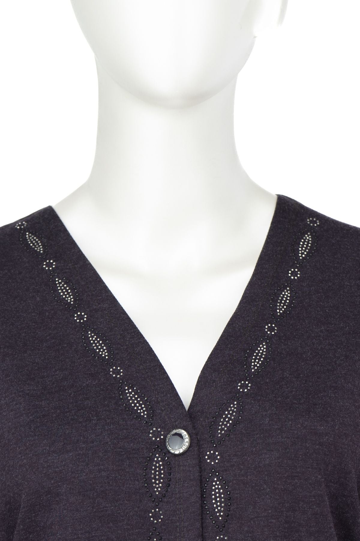 Kadın Kışlık Önü Modern Düğmeli ve Çift Cepli Şık Taşlı Modelli Rahat Ecrin Kumaş Anne Hırka