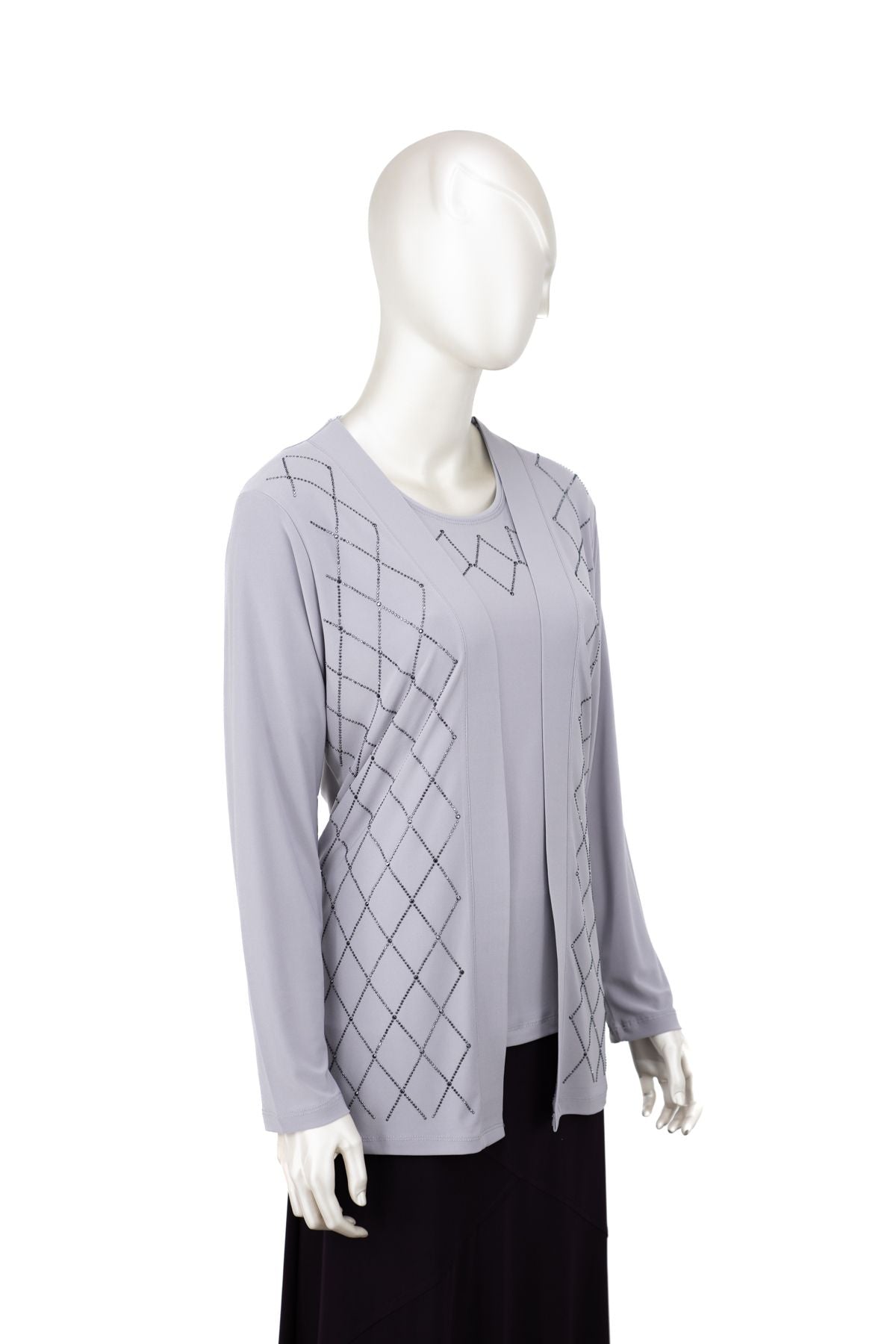 Kadın Likralı Sandy Kumaş 2 Li Anne Takım Önü Şık ve Modern Taşlı Yuvarlak Yakalı Tam Kalıp