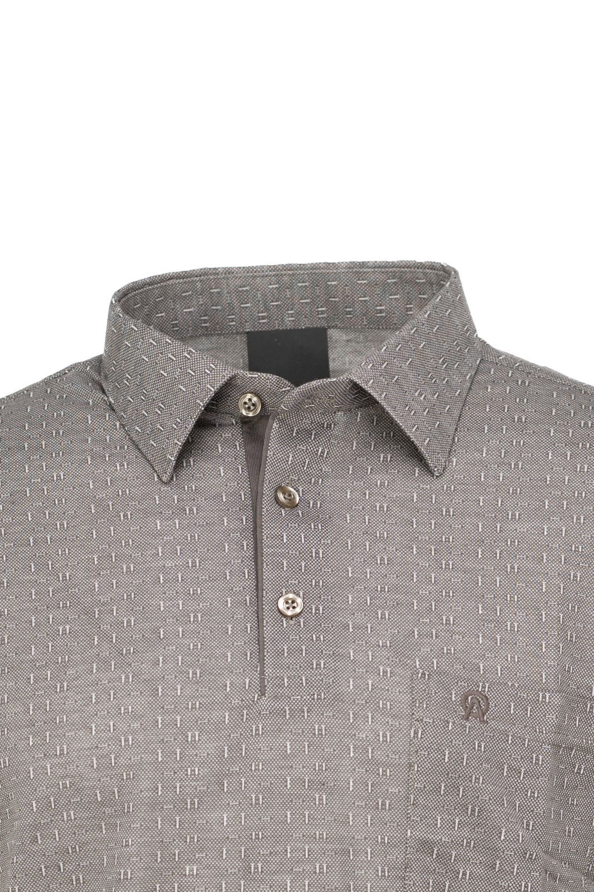 Erkek Pamuklu Kumaş T-Shirt Düğmeli Gömlek Yaka Cepli Kısa Kol Desenli Rahat Kesim Tam Kalıp