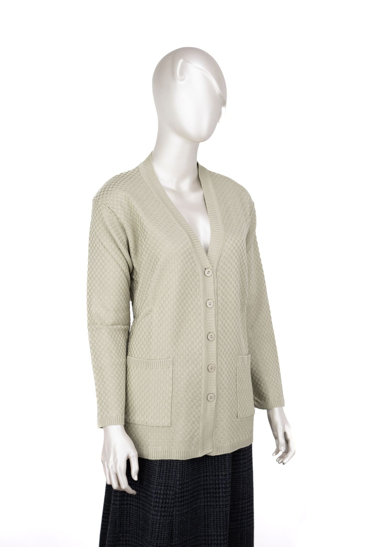 Kadın Mevsimlik Çelik Örme Anne Hırka Çift Cepli Düğmeli Klasik Rahat Kesim Tam Kalıp