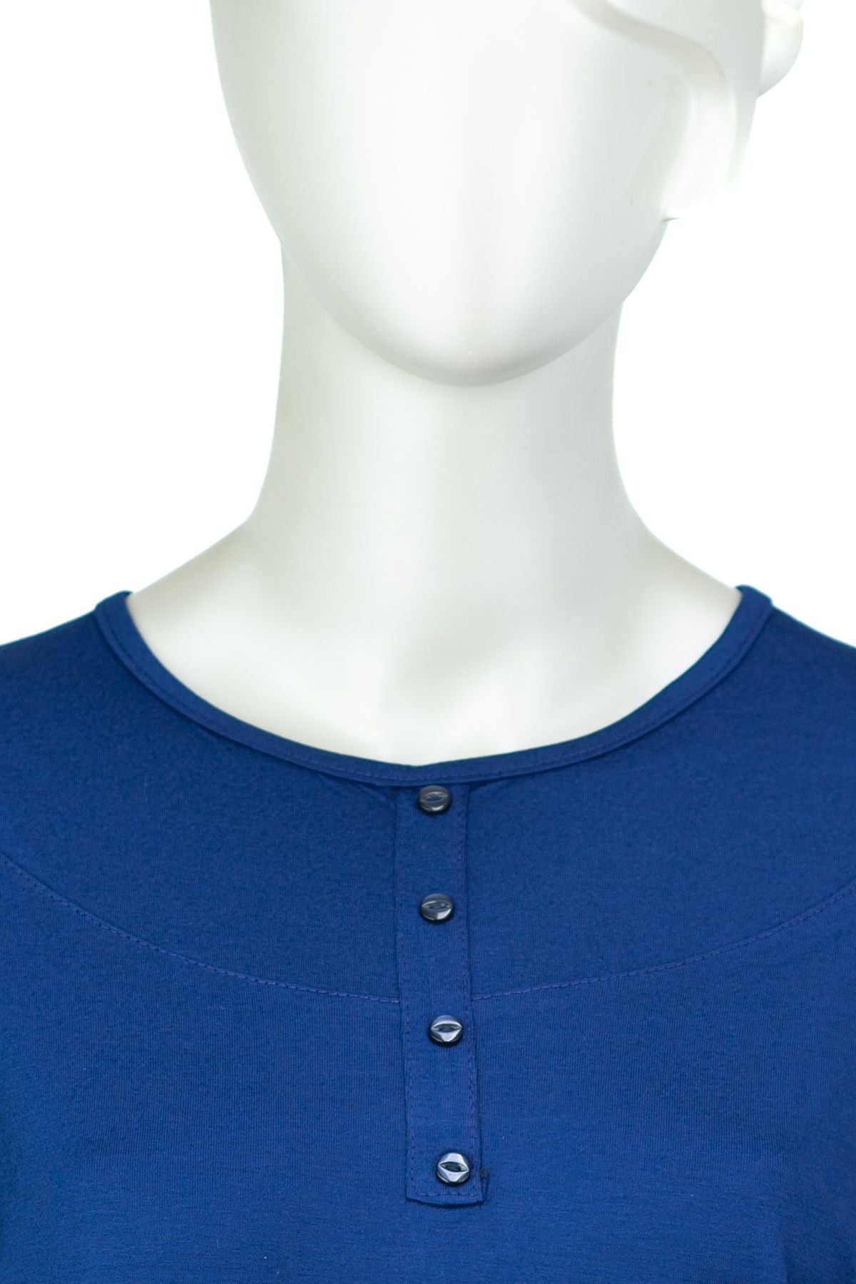 Kadın Klasik Düğme Desenli Yuvarlak Yaka Rahat Büyük Beden Viskon Penye Kumaş Anne Bluz