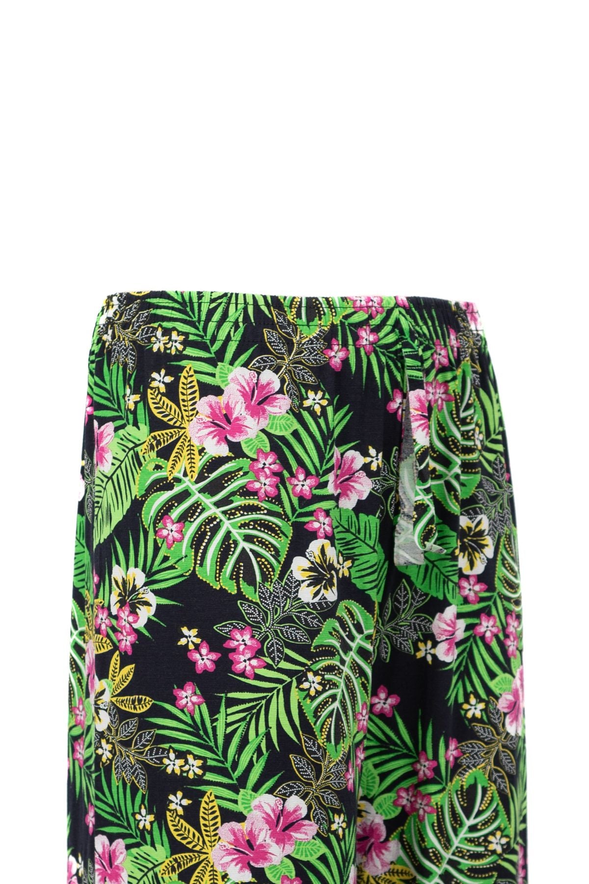 Kadın Turlu Viskon Penye Kumaş Anne Pantolon Bahçe Çiçeği Desenli Düz Paça Likralı