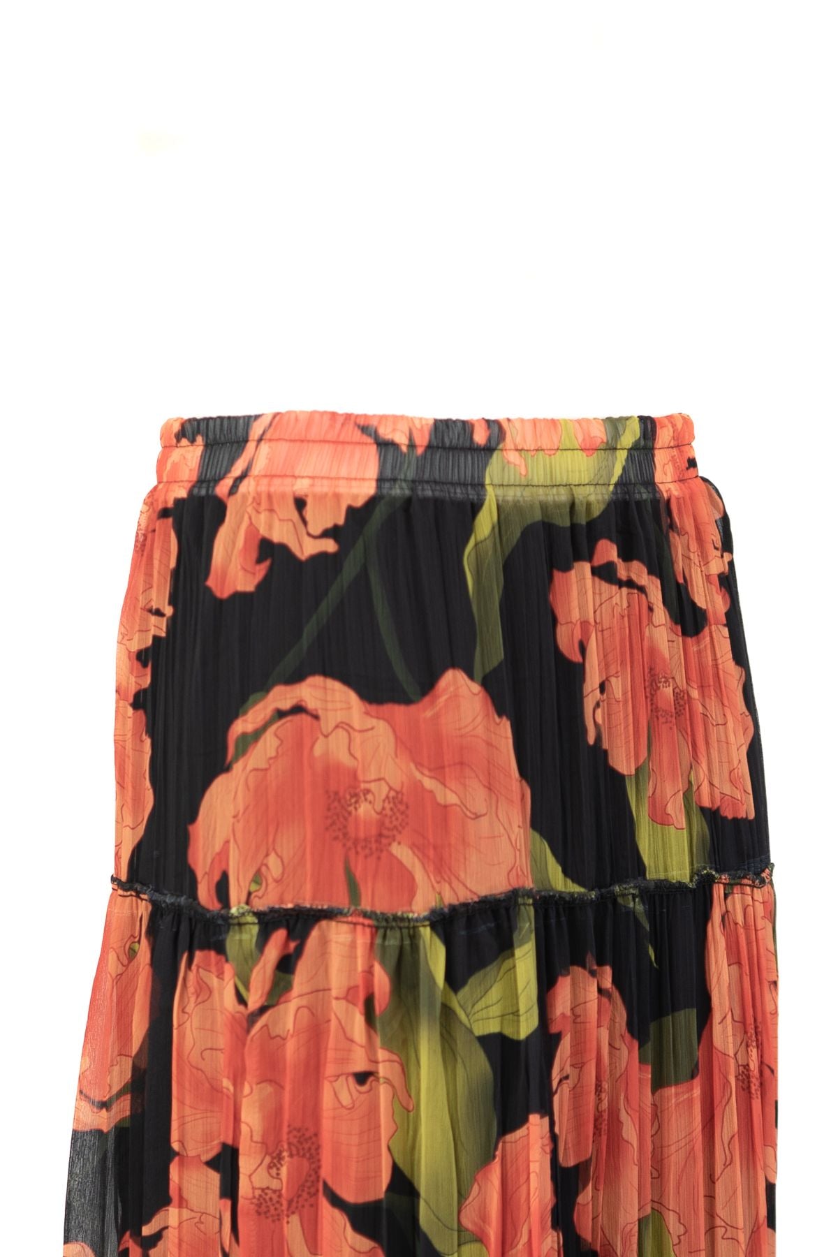 Kadın Premium Astarlı Şifon Etek Şık Çiçek Desenli Beli Lastiklı Rahat Kesim