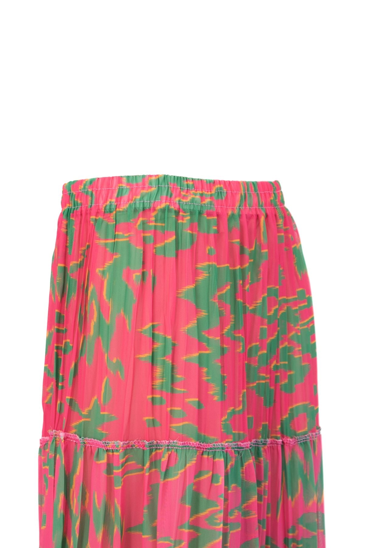 Kadın Premium Astarlı Şifon Etek Modern Çiçek Desenli Beli Lastiklı Rahat Kesim