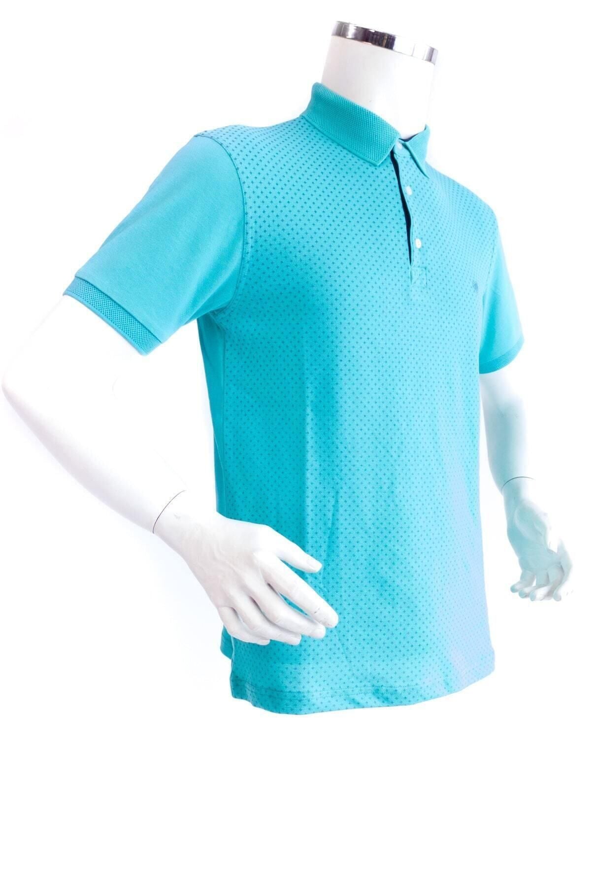 Erkek Turkuvaz Polo Yaka T-shirt Hedef Baskılı Kısa Kollu Cepsiz Slim Fit Premium Dokuma Kumaş