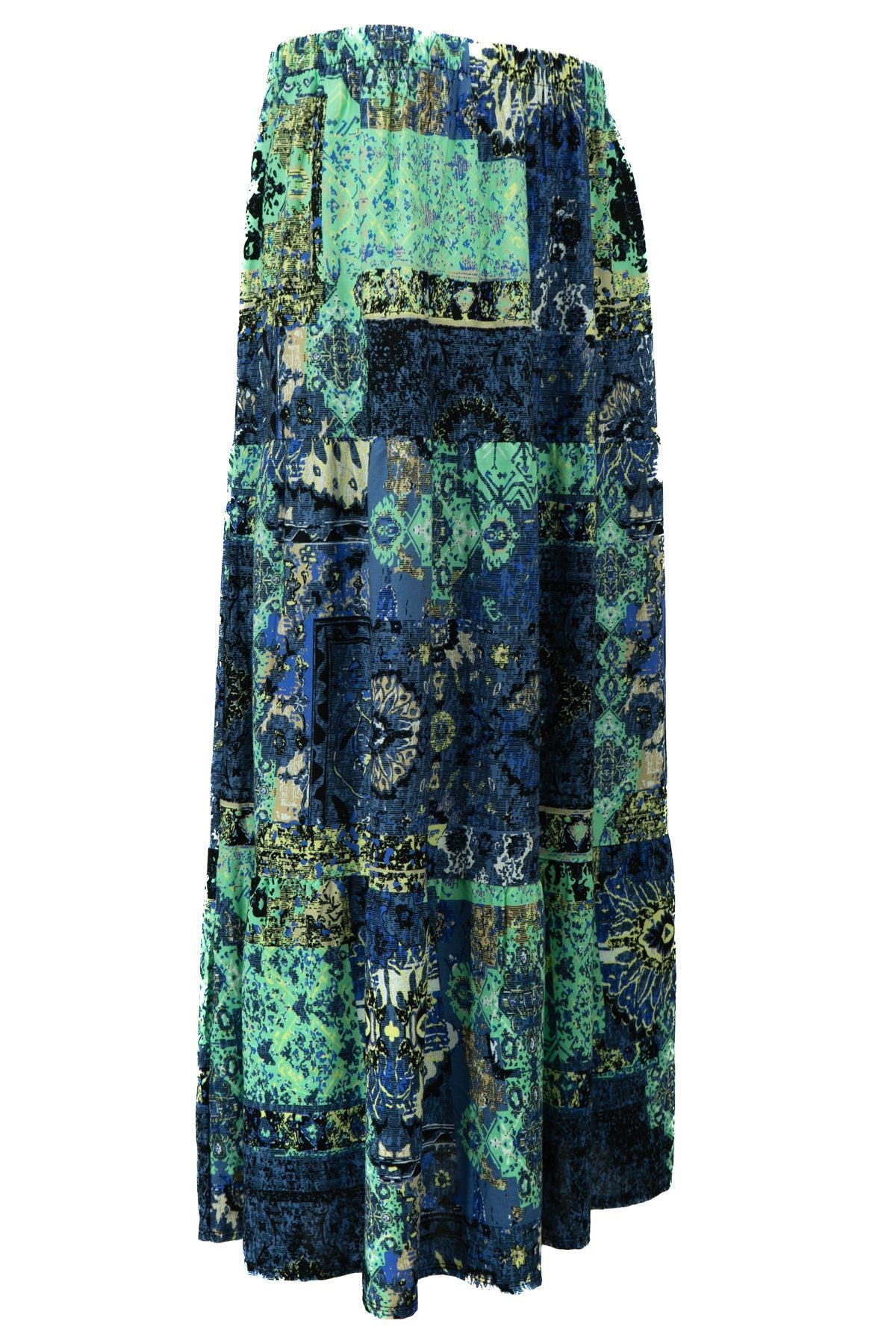 Kadın Dokuma Viskon Kumaş Parçalı Anne Etek Sümbül Çiçeği Desenli Beli Lastikli Rahat Kesim