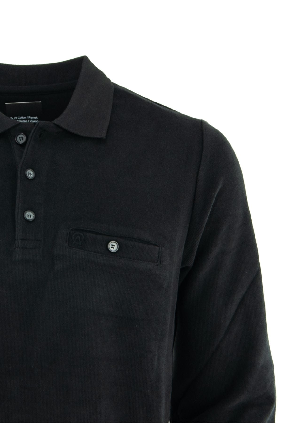 Erkek Kışlık Düğmeli Polo Yaka Düz Renk Armalı Fileto Cepli Likralı Pamuklu Dokuma Kazak