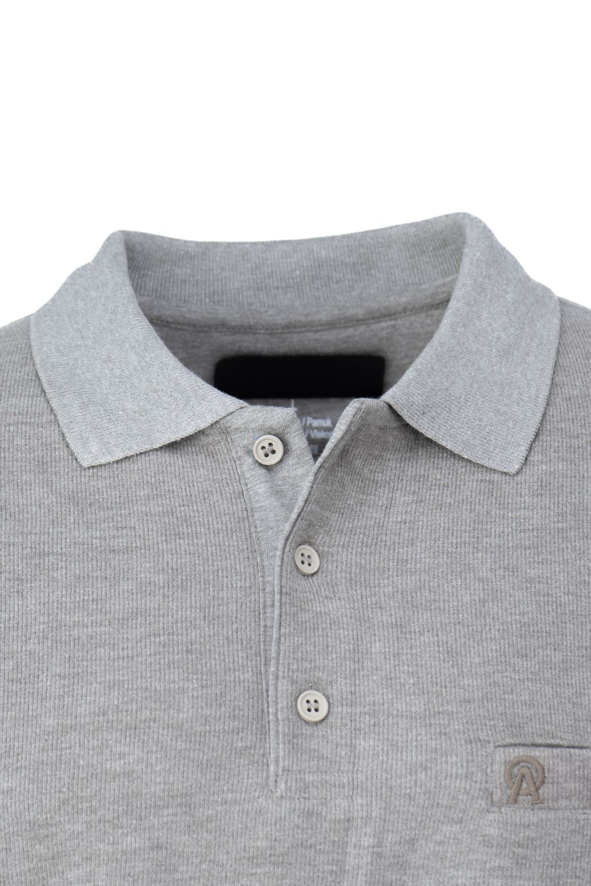 Erkek Kışlık Düğmeli Polo Yaka Düz Renk Armalı Fileto Cepli Uzun Kollu Pamuklu Dokuma Kazak