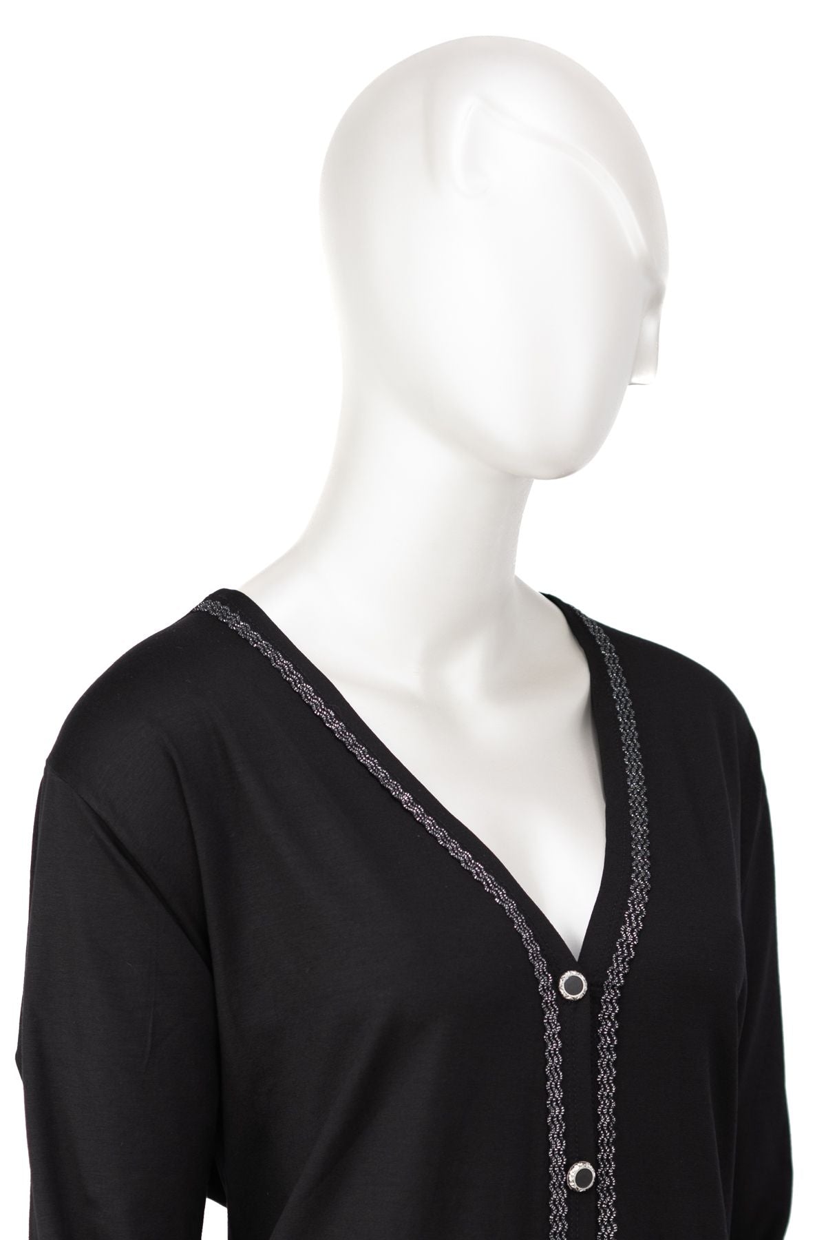 Kadın Turlu Viskon Penye Kumaş  Anne Hırka V Yaka Şık Düğmeli Sim Detaylı Cepli Tam Kalıp