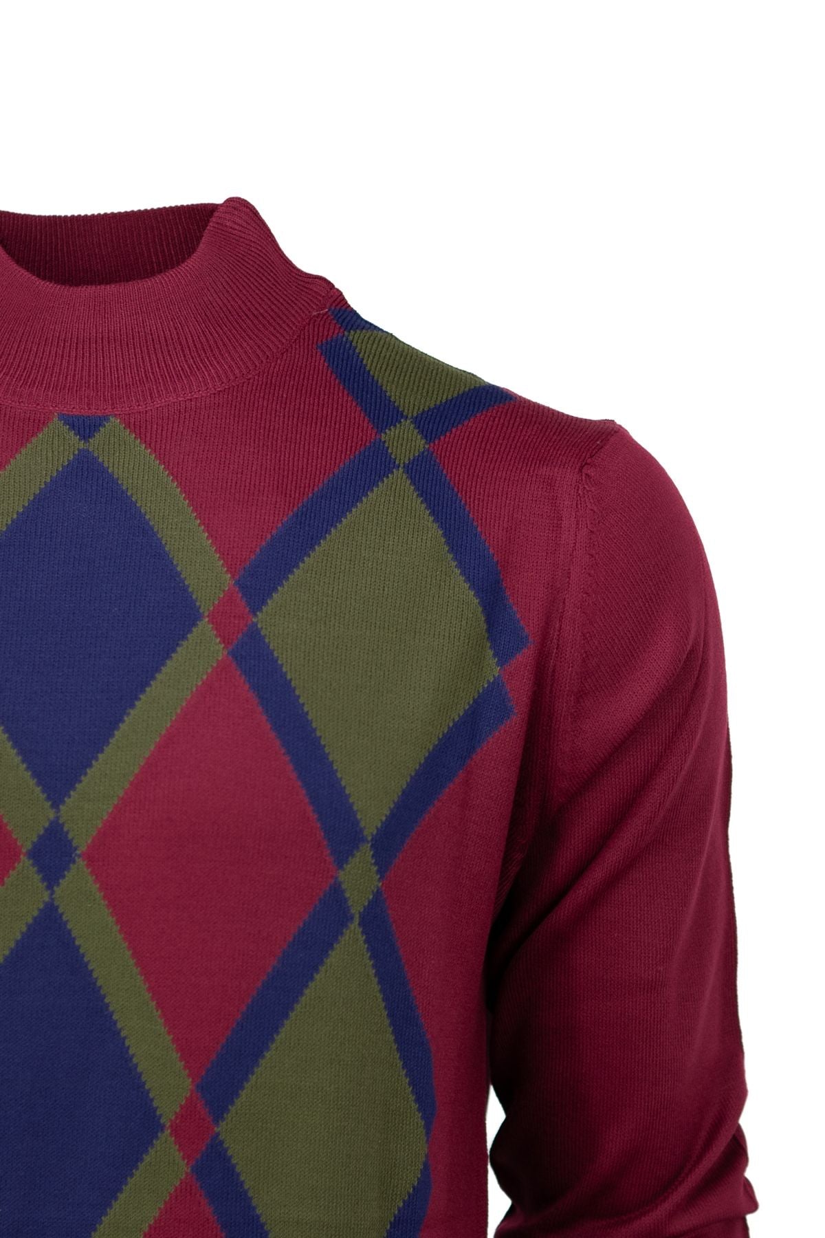 Erkek Kışlık Doğal Yünlü Örme Yarım Balıkçı Yaka Kazak Baklava Desenli Klasik Model