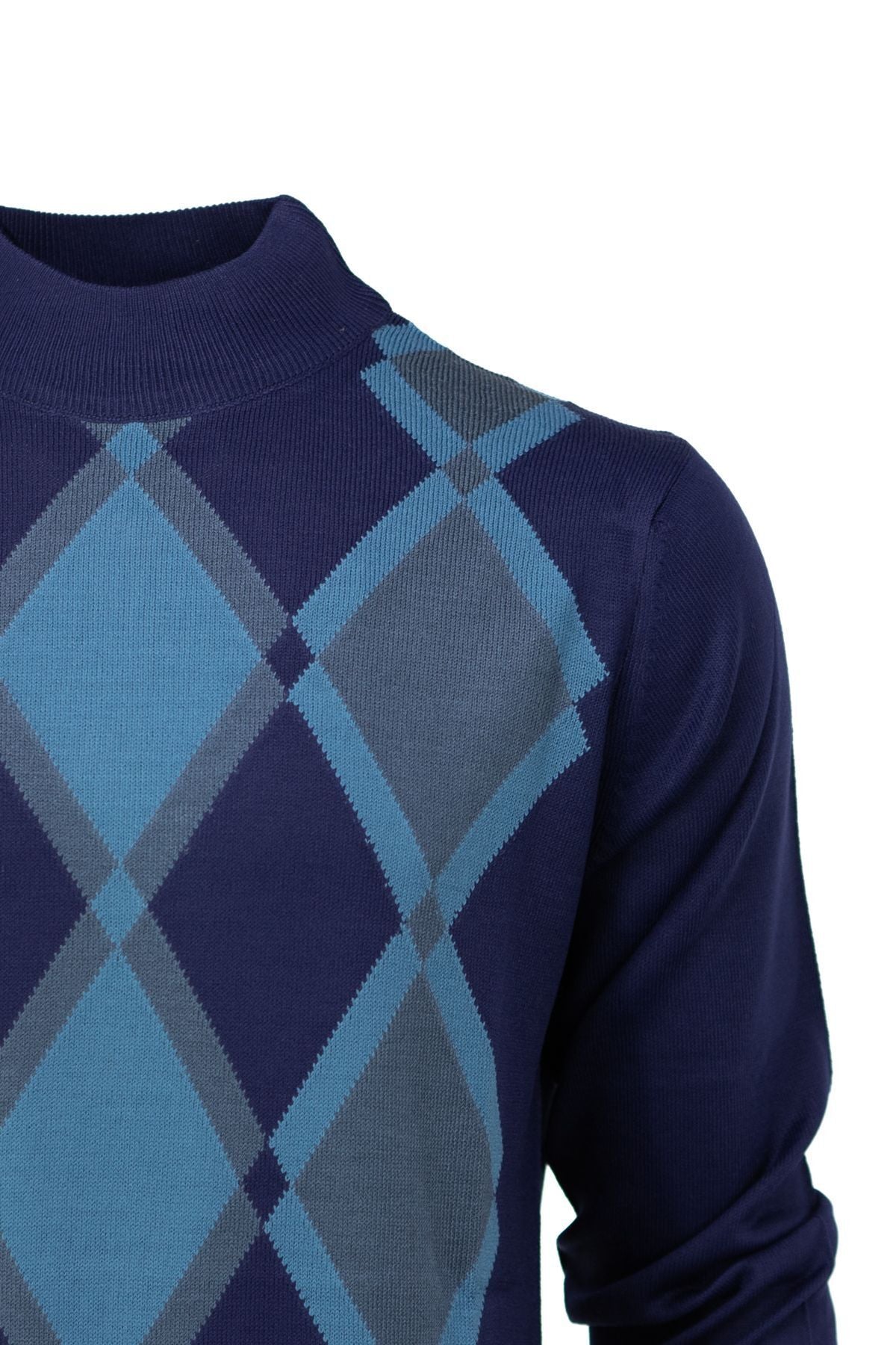 Erkek Kışlık Doğal Yünlü Örme Yarım Balıkçı Yaka Kazak Baklava Desenli Klasik Model