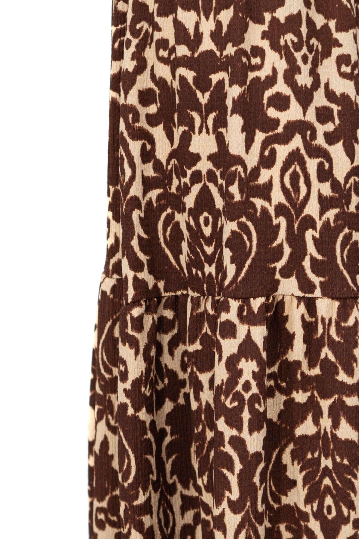 Kadın Gofre Kumaş Etek Bahçe Lale Desenli Üç Katlı Etek Ucu Çan Modelli Likralı Rahat