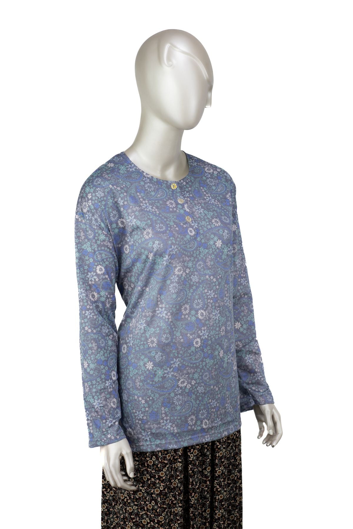 Kadın Kağıt Baskı Klasik Anne Bluz Pamuk Kumaş Yıldız Desenli Üç Düğmeli Rahat Tam Kalıp