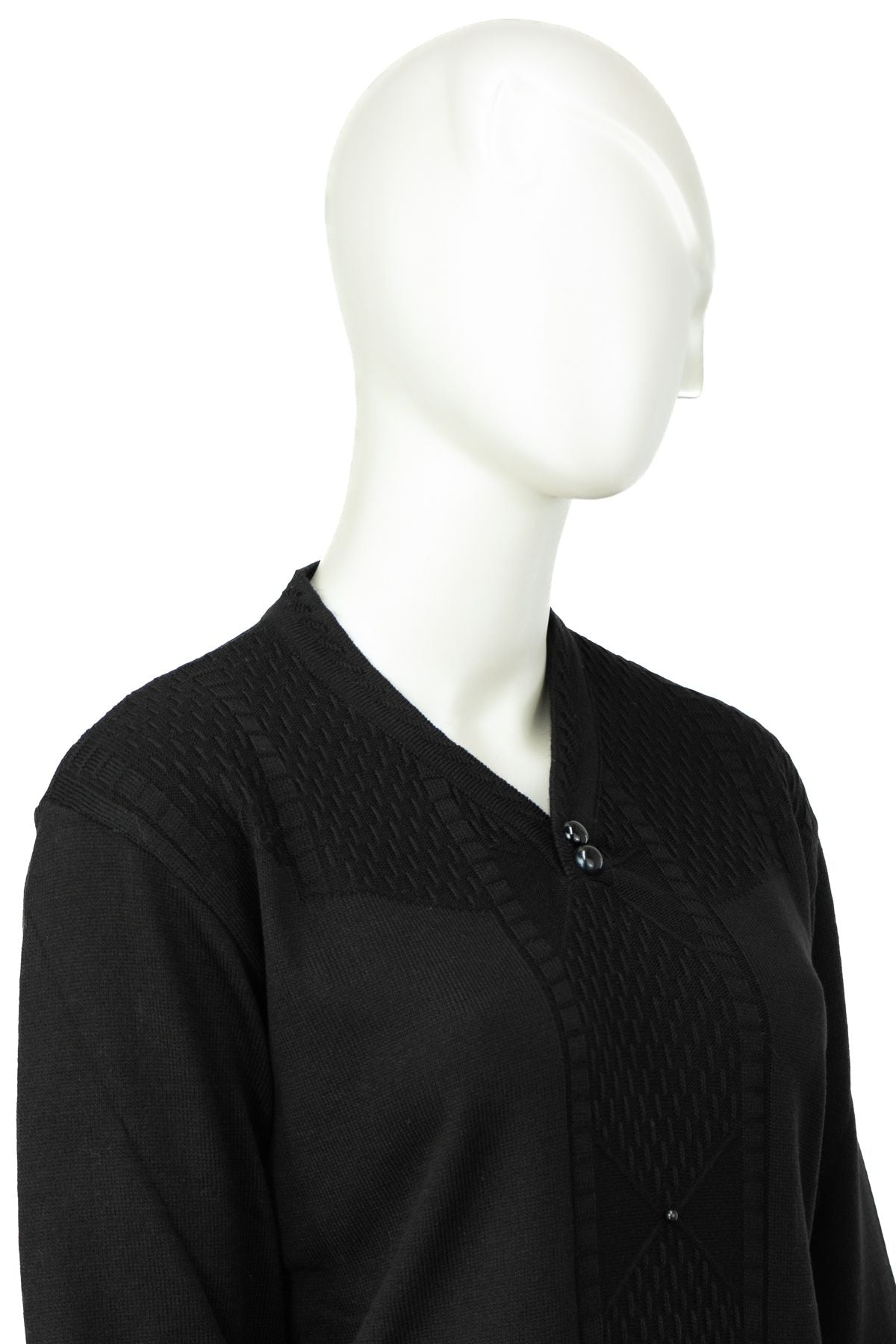 Kadın Kışlık Pamuklu Triko Dokuma Anne Kazak Boncuklu Petek Motifli V Yakalı Rahat Kesim