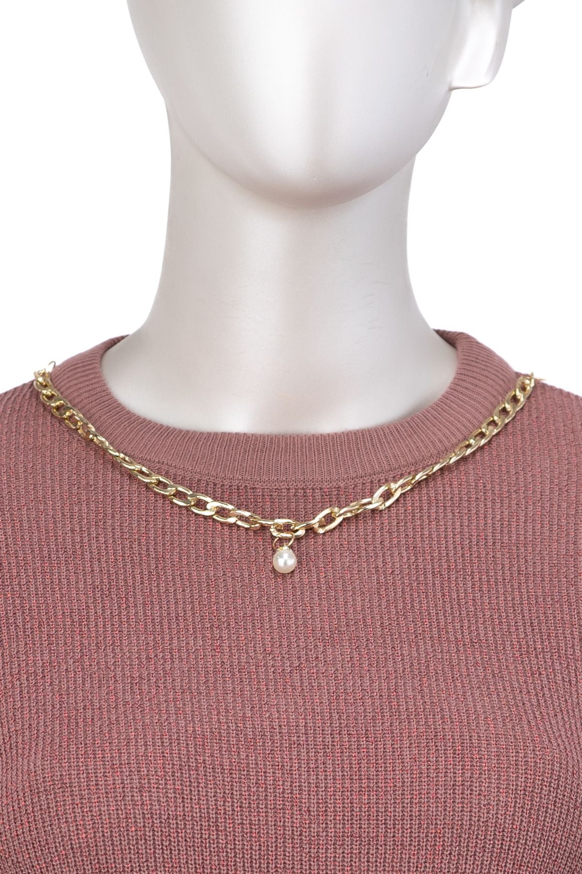 Kadın Kışlık Zincir Modelli Yuvarlak Yaka Spor Kesim Likralı Simli iplikten Örme Triko Kazak