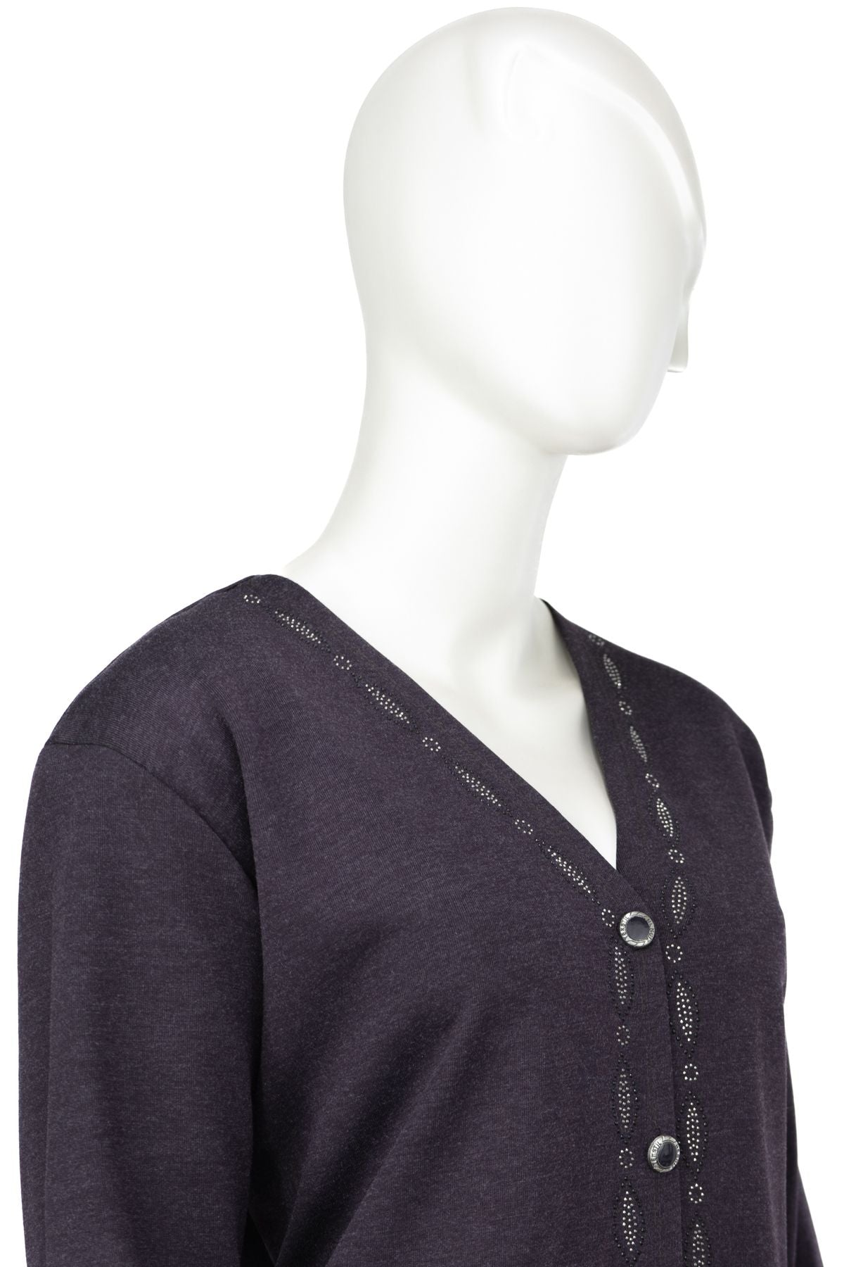 Kadın Kışlık Önü Modern Düğmeli ve Çift Cepli Şık Taşlı Modelli Rahat Ecrin Kumaş Anne Hırka