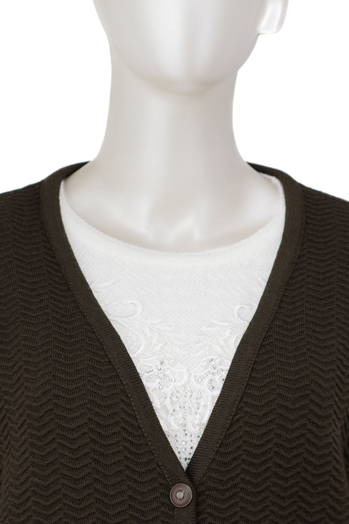 Kadın Kalın Kışlık Kendinden Motifli Cepli Triko Örme Anne Hırka Rahat Kesim Tam Kalıp