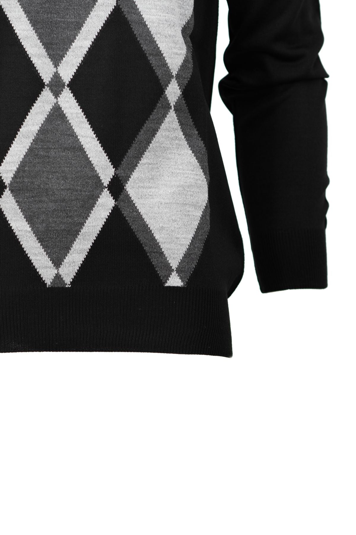 Erkek Kışlık Doğal Yünlü Örme V Yaka Kazak Baklava Desenli Rahat Tam Kalıp Klasik Model