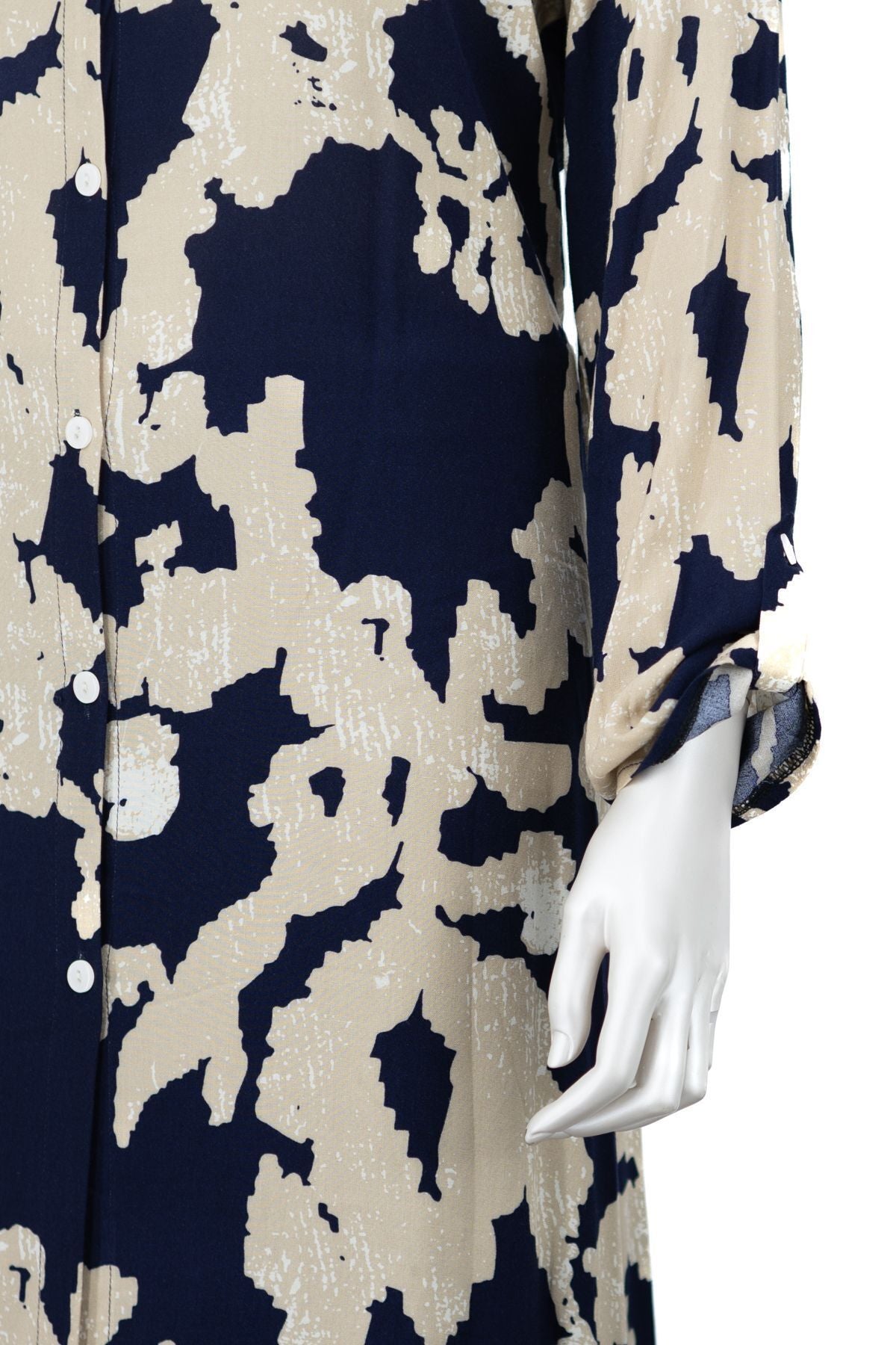 Kadın Dokuma Viskon Kumaş Anne Uzun Tunik Hakim Yaka Sanat Desenli Likrasız Tam Kalıp