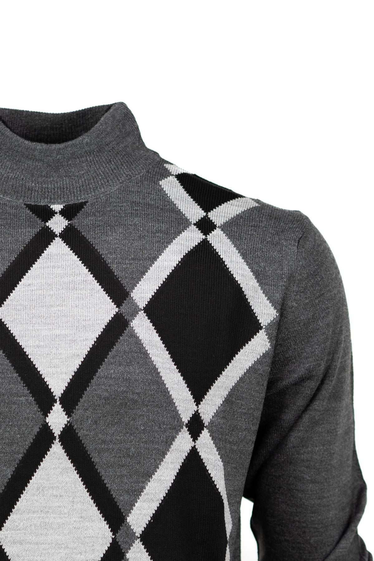 Erkek Kışlık Doğal Yünlü Örme Yarım Balıkçı Yaka Kazak Baklava Desenli Klasik Model