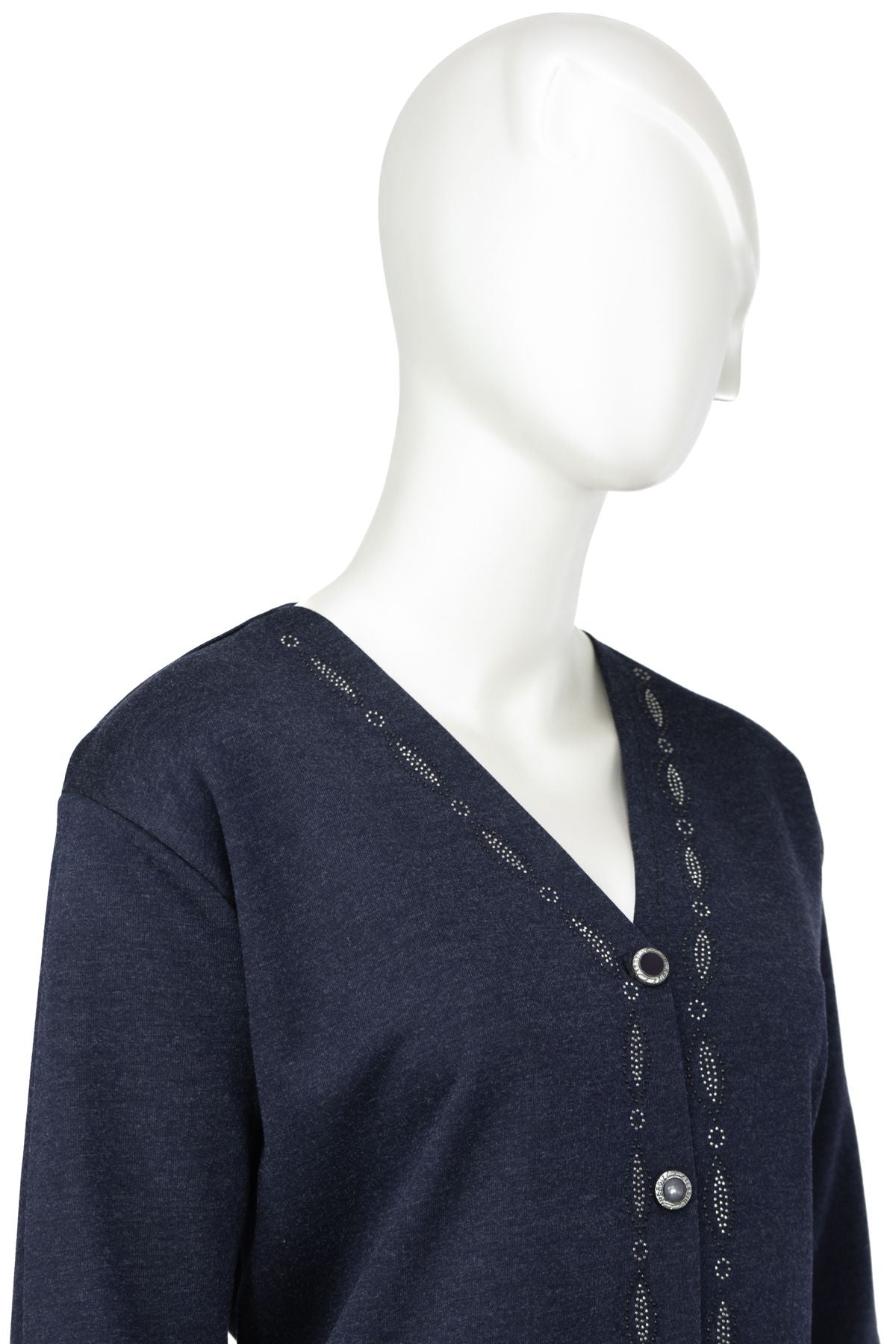 Kadın Kışlık Önü Modern Düğmeli ve Çift Cepli Şık Taşlı Modelli Rahat Ecrin Kumaş Anne Hırka