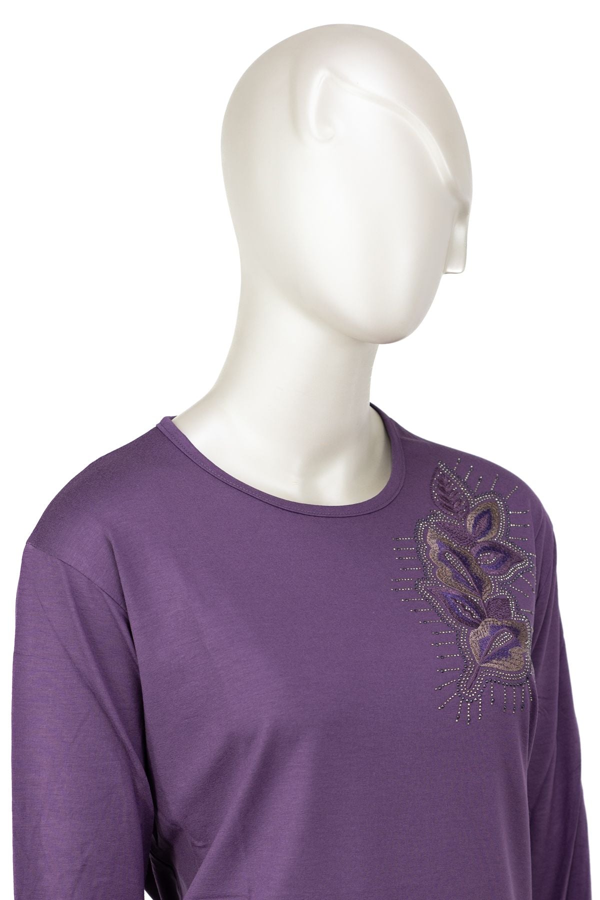 Kadın Turlu Viskon Penye Kumaş Anne Bluz Elmas Taşlı ve Nakışlı Likralı Tam Kalıp